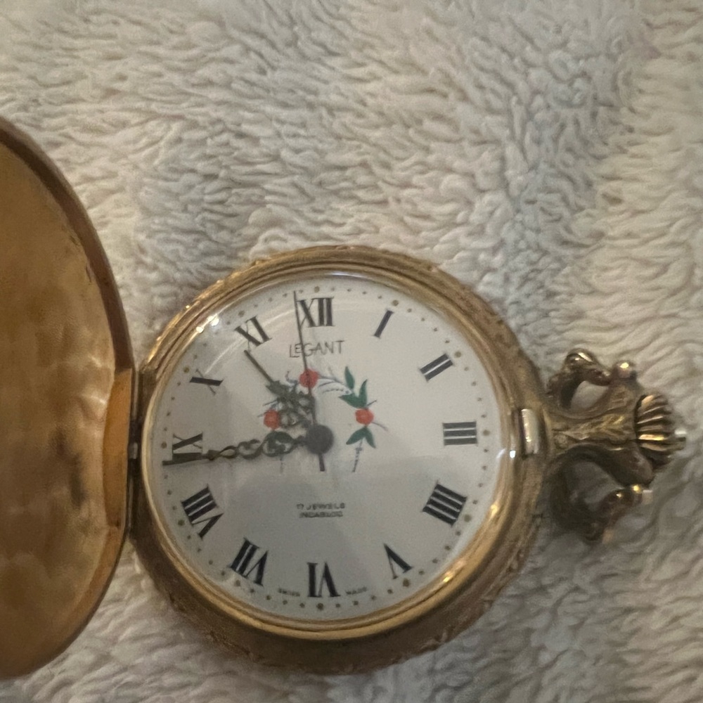 Antique legant Swiss gold tone pocket watch self winding - Picture 7 of 8